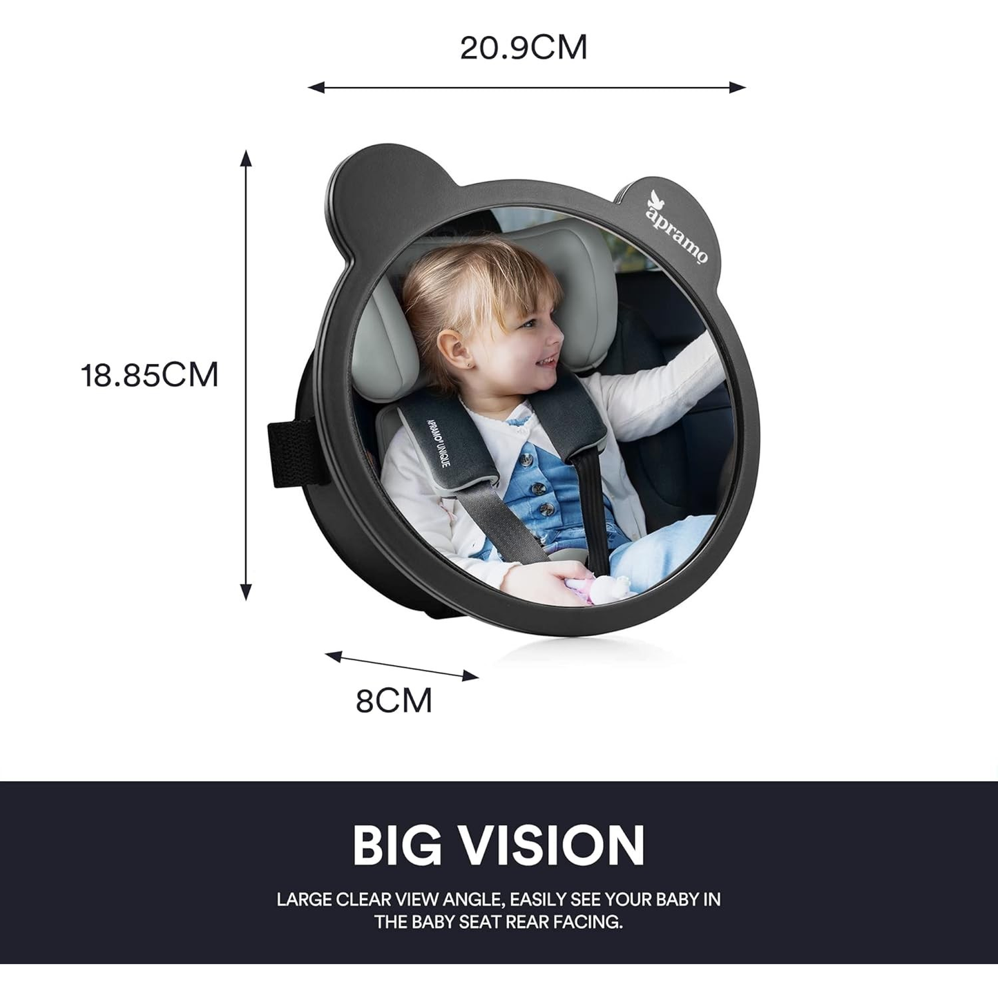 apramo baby car mirror with ears compatible with rear facing car seats and infant carriers