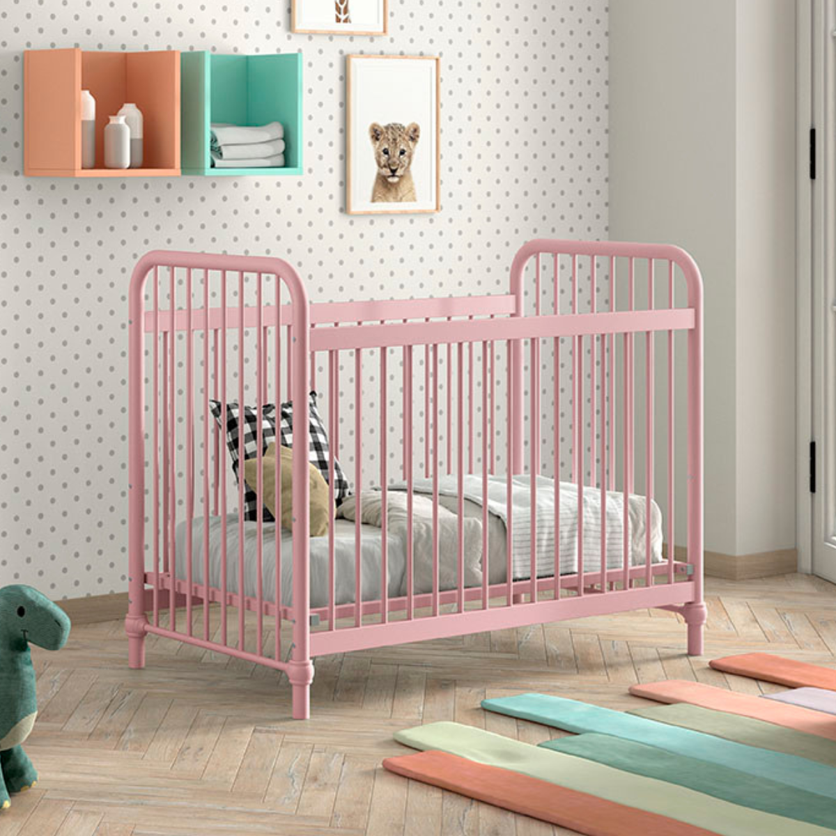VIPACK JAXX BRONXX industrial metal Cot 120 x 60cm matt pink
