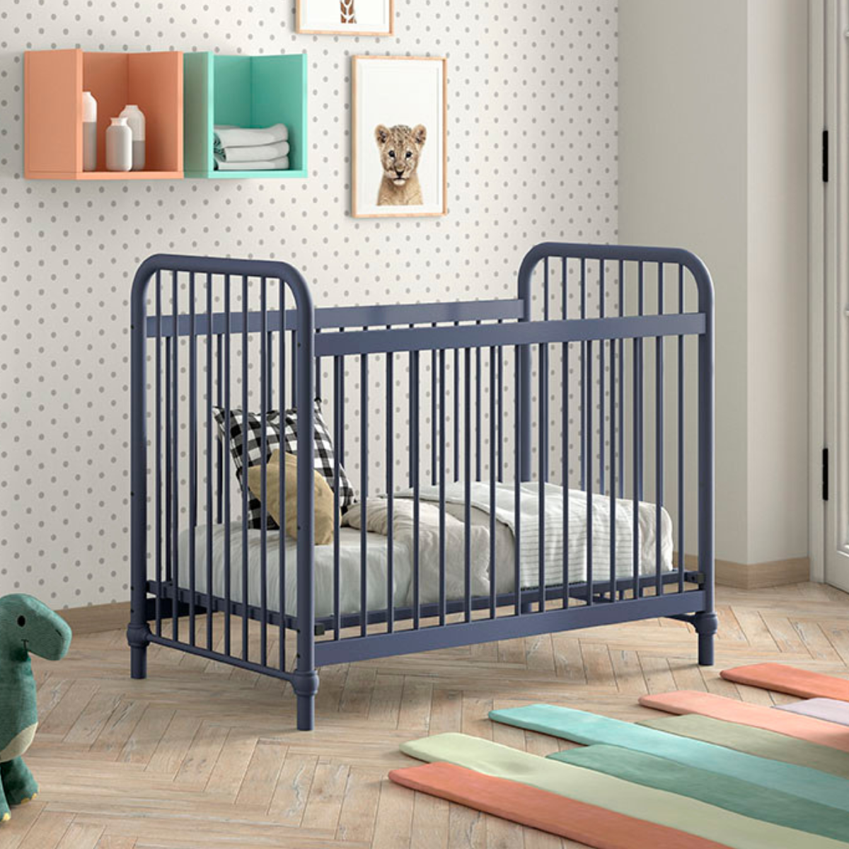 VIPACK JAXX BRONXX industrial metal Cot 120 x 60cm matt blue