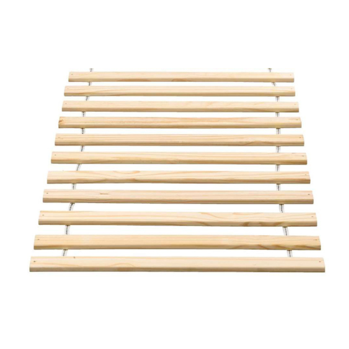 Wooden slatted bed base on a white background