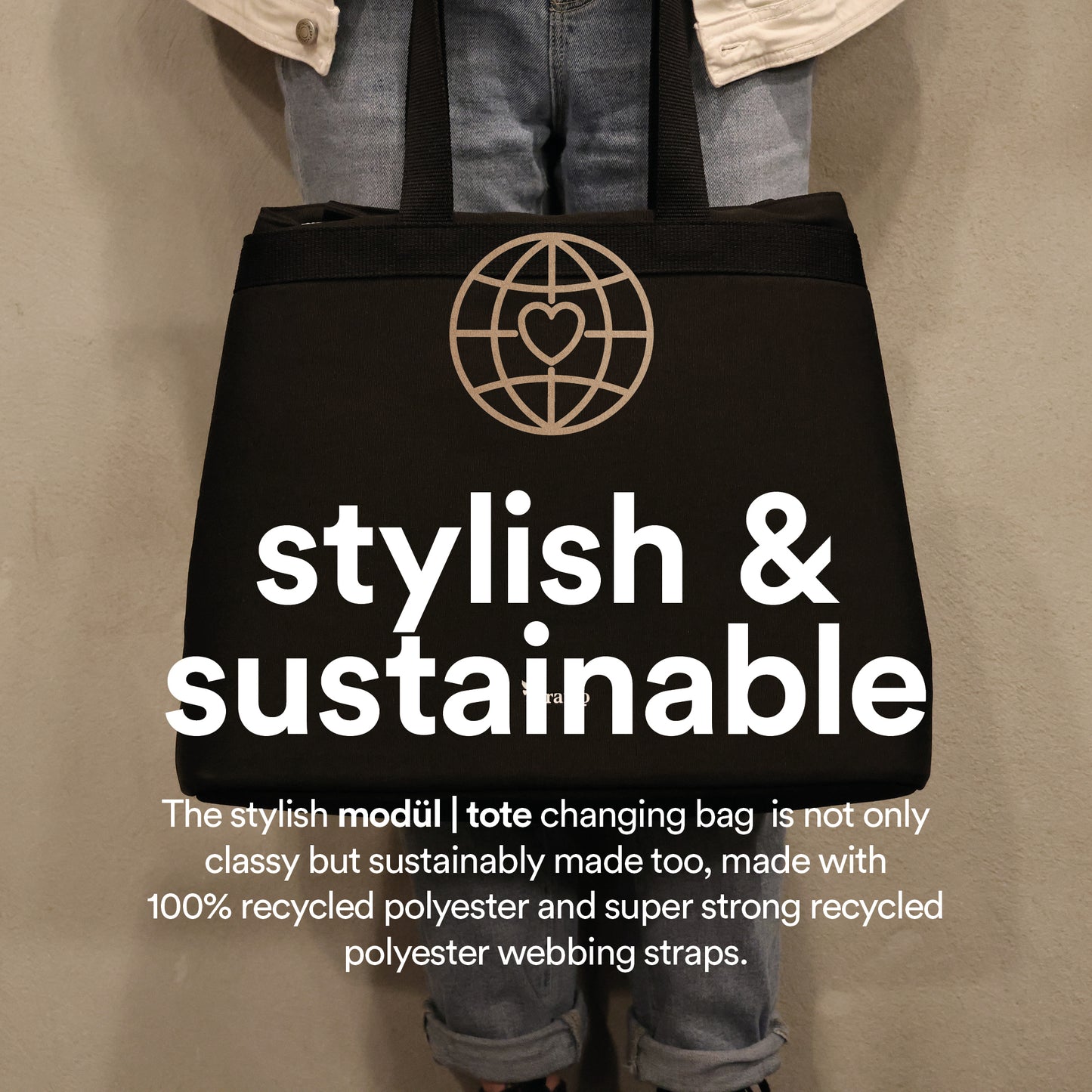 apramo baby changing tote bag black with changing mat
