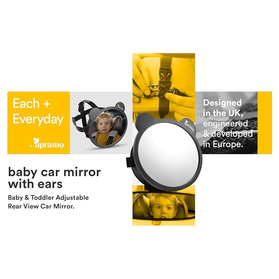 apramo baby car mirror with ears compatible with rear facing car seats and infant carriers