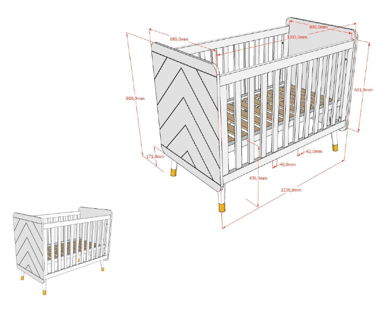 JAXX BILLY cot 120 x 60cm pink & gold