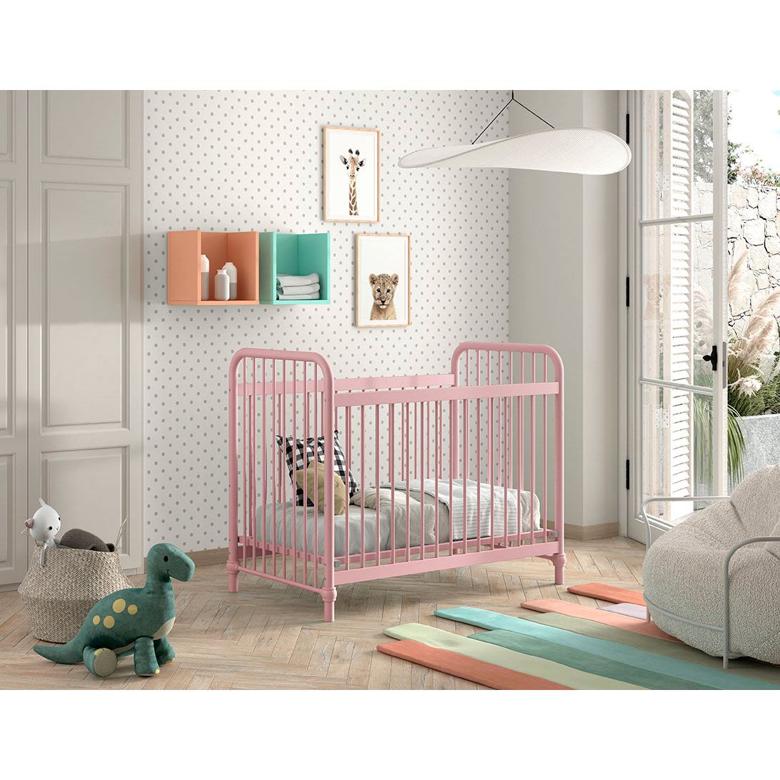 VIPACK JAXX BRONXX industrial metal Cot 120 x 60cm matt pink