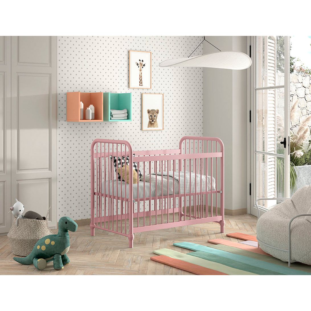 VIPACK JAXX BRONXX industrial metal Cot 120 x 60cm matt pink