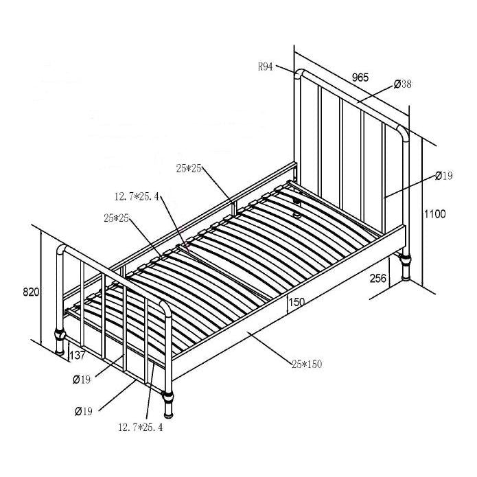 VIPACK BRONXX European single bed 90 X 200cm black