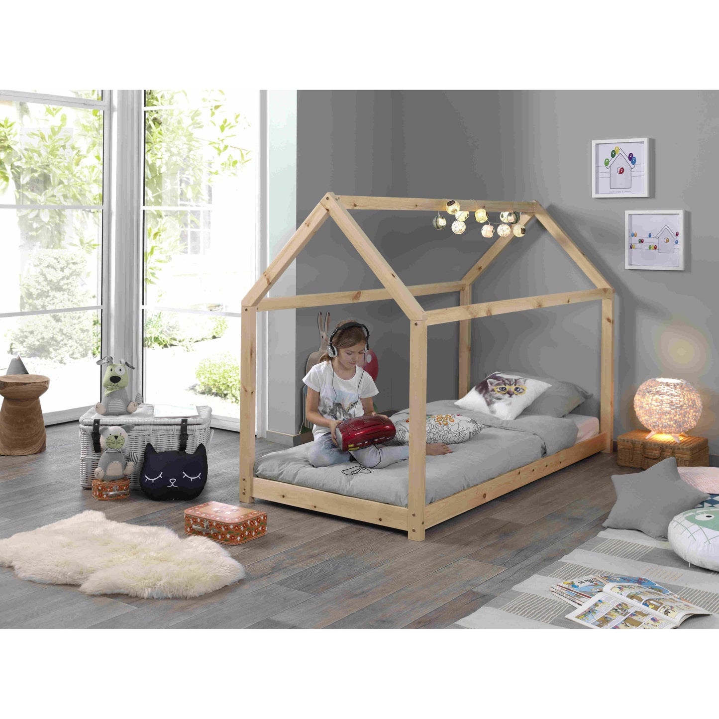 VIPACK JAXX CABANE kids house bed 90 x 200cm natural