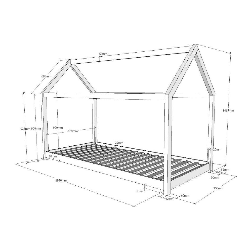 VIPACK JAXX CABANE kids house bed 90 x 200cm white
