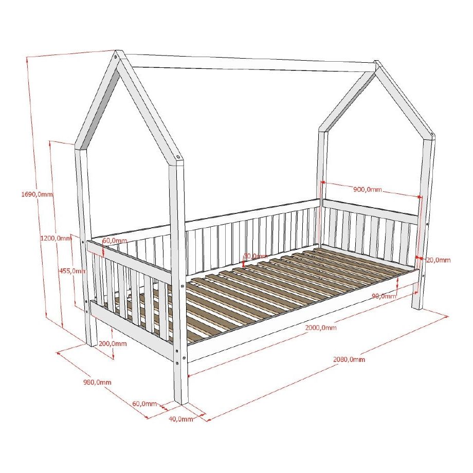 VIPACK JAXX CABANE kids house bed 90 x 200cm with fence natural