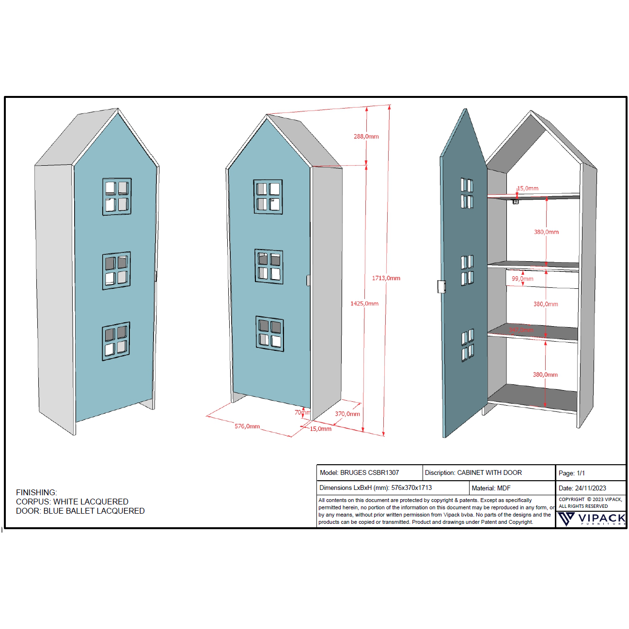 JAXX CASAMI BRUGES wardrobe with door blue ballet