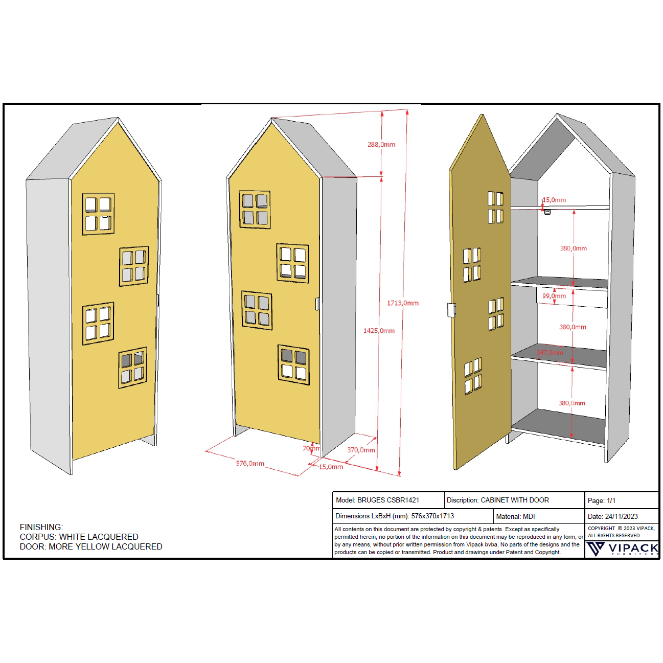 JAXX CASAMI BRUGES wardrobe with door in more yellow