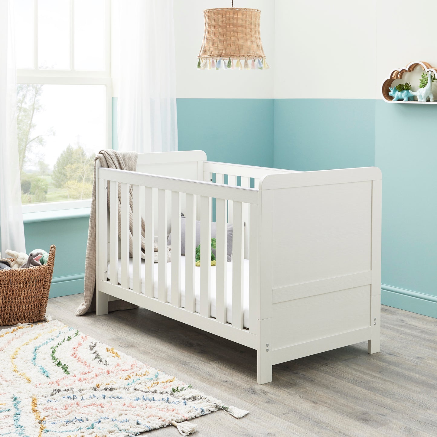 Babymore Caro Cot Bed 140 x 70cm 2 Piece Room Set White Wash