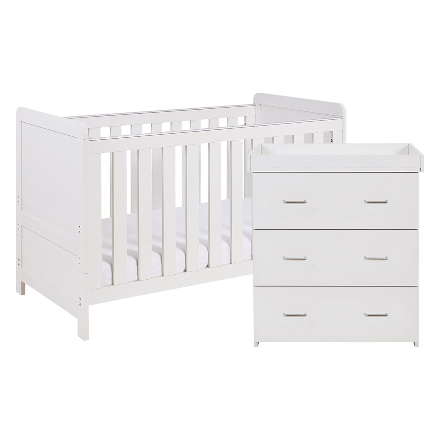 Babymore Caro Cot Bed 140 x 70cm 2 Piece Room Set White Wash