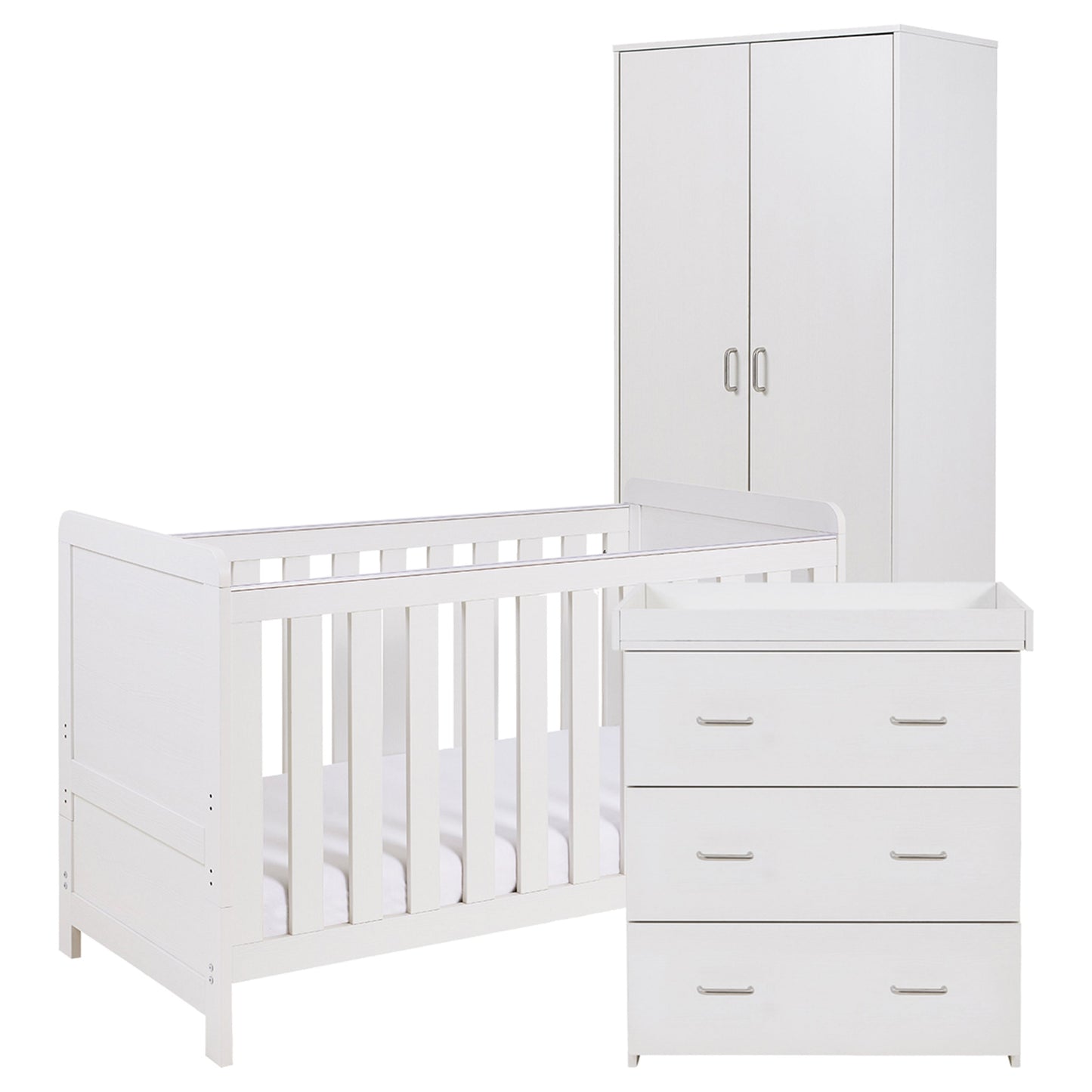 Babymore Caro Cot Bed 140 x 70cm 3 Piece Room Set White Wash