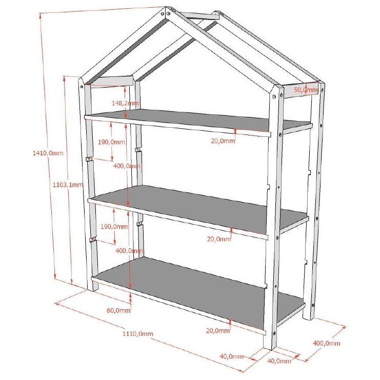 VIPACK DALLAS kids house shaped bookcase white