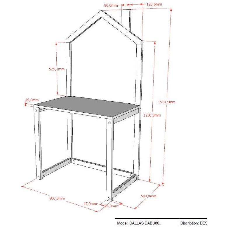 VIPACK JAXX DALLAS kids house shaped desk anthracite