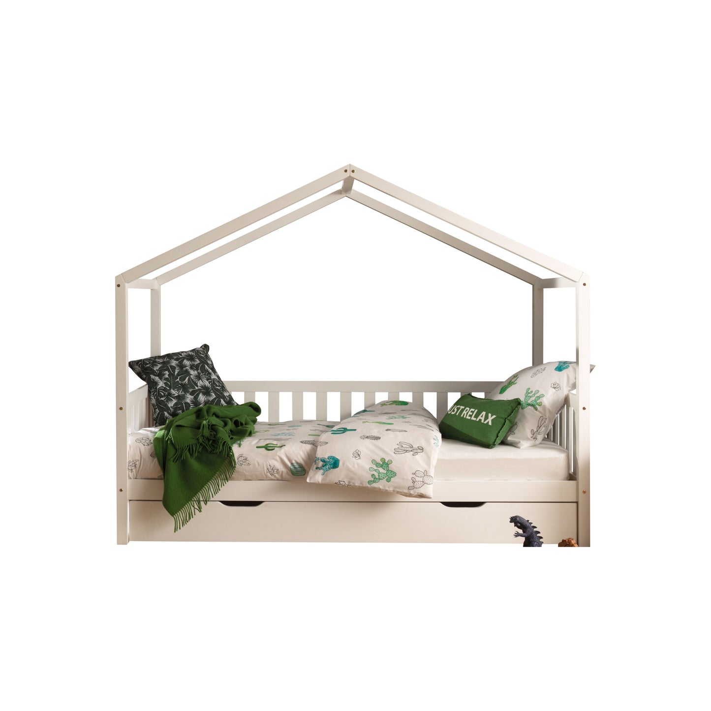 VIPACK DALLAS European single house shaped day bed 90 X 200cm white with storage drawer