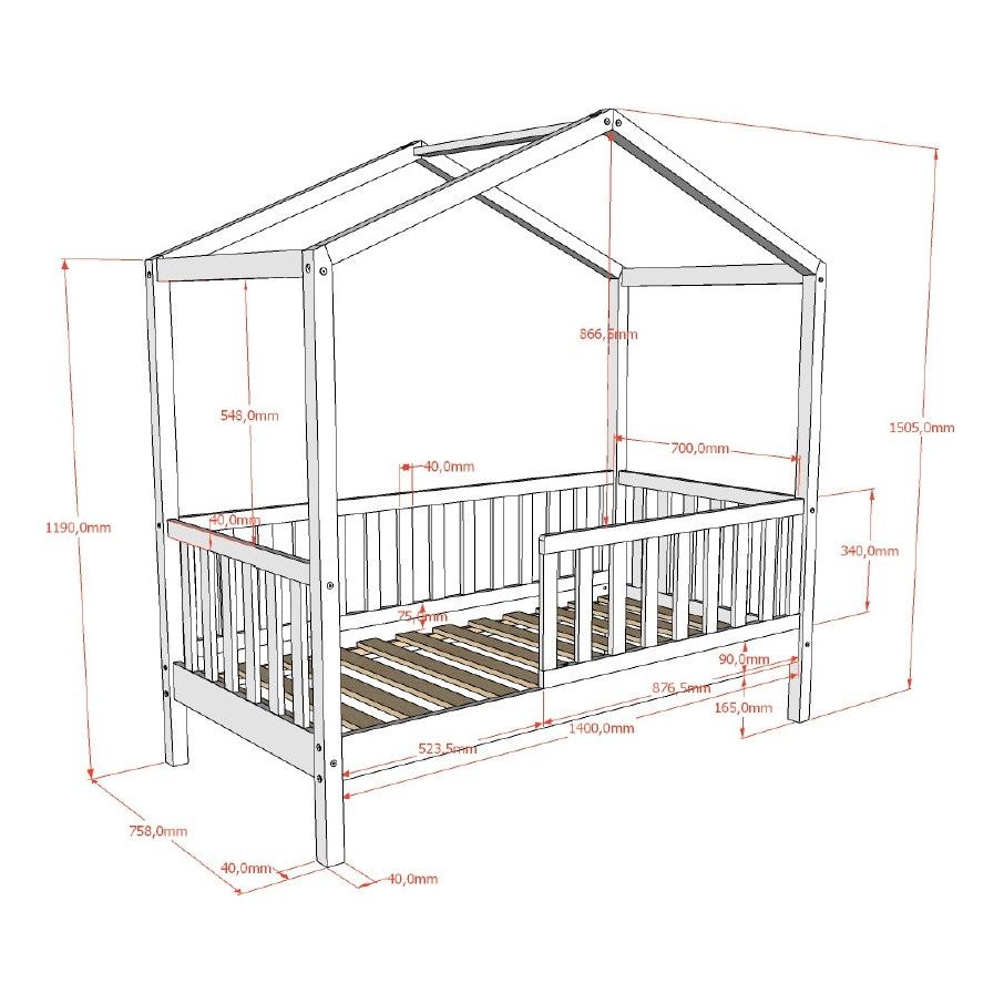 VIPACK JAXX DALLAS toddler house bed 140 x 70cm natural