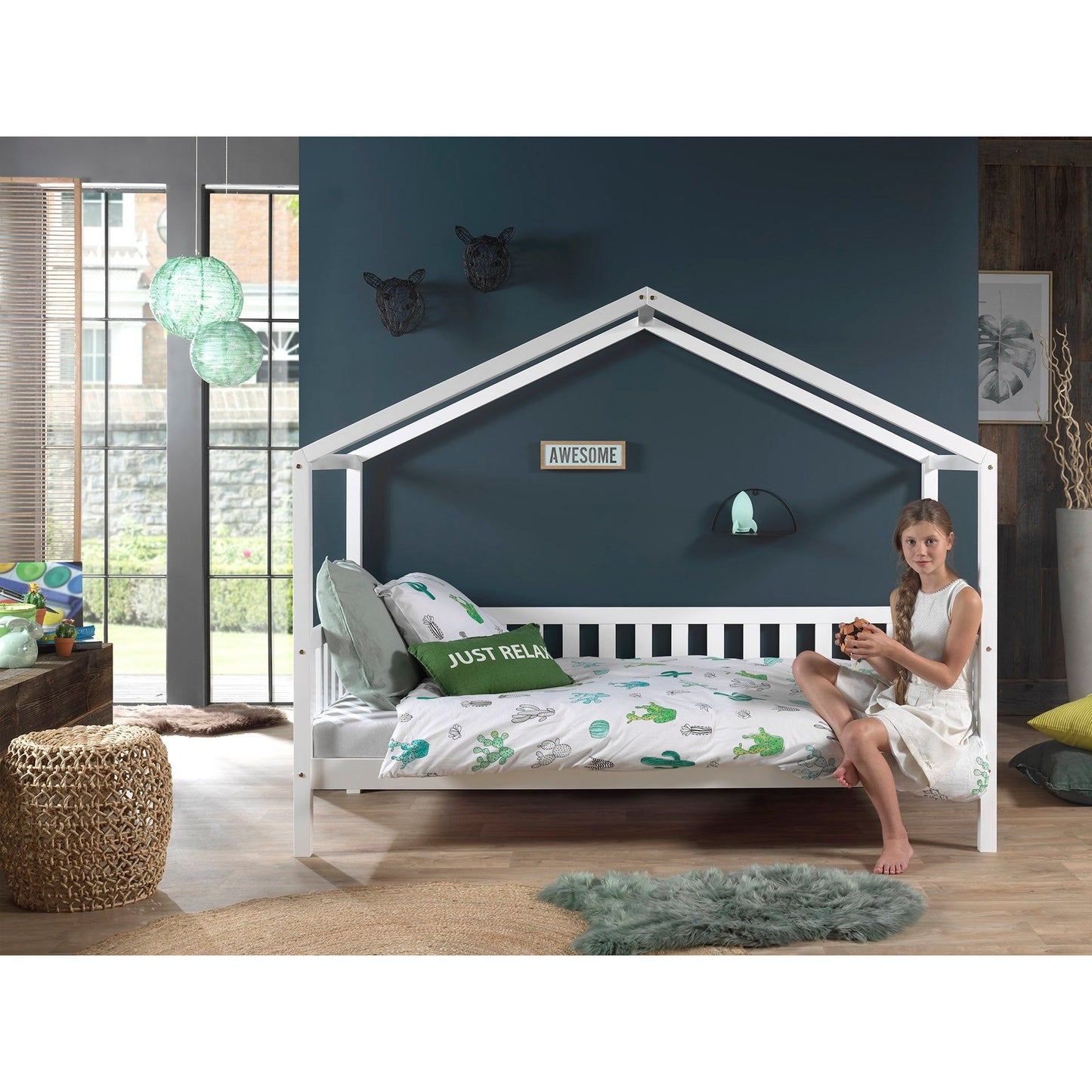 VIPACK DALLAS European single house shaped day bed 90 X 200cm white with storage drawer