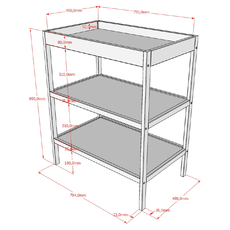 VIPACK JAXX DINO baby changing table anthracite