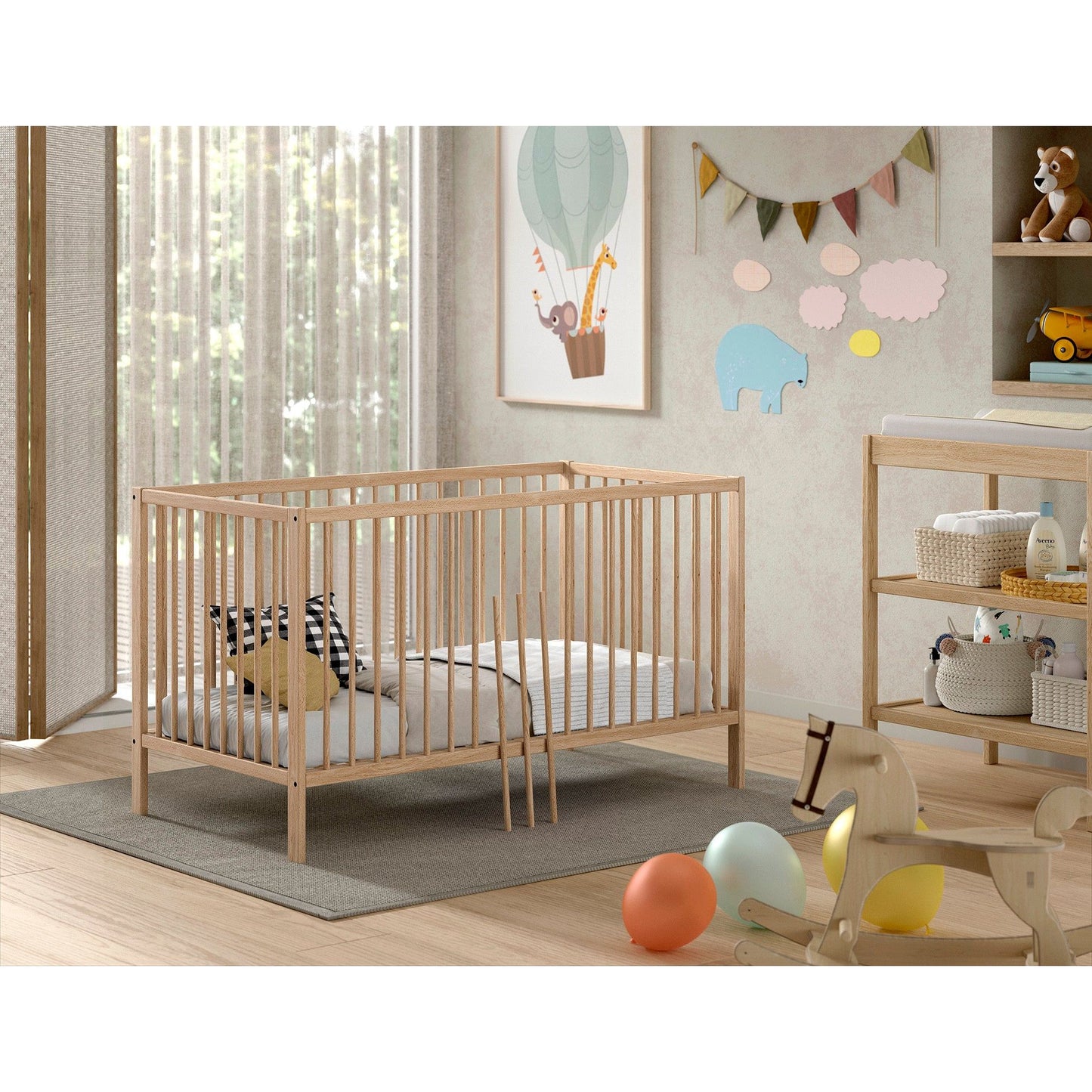 VIPACK JAXX DINO cot bed 140 x 70cm & baby changing table bundle natural