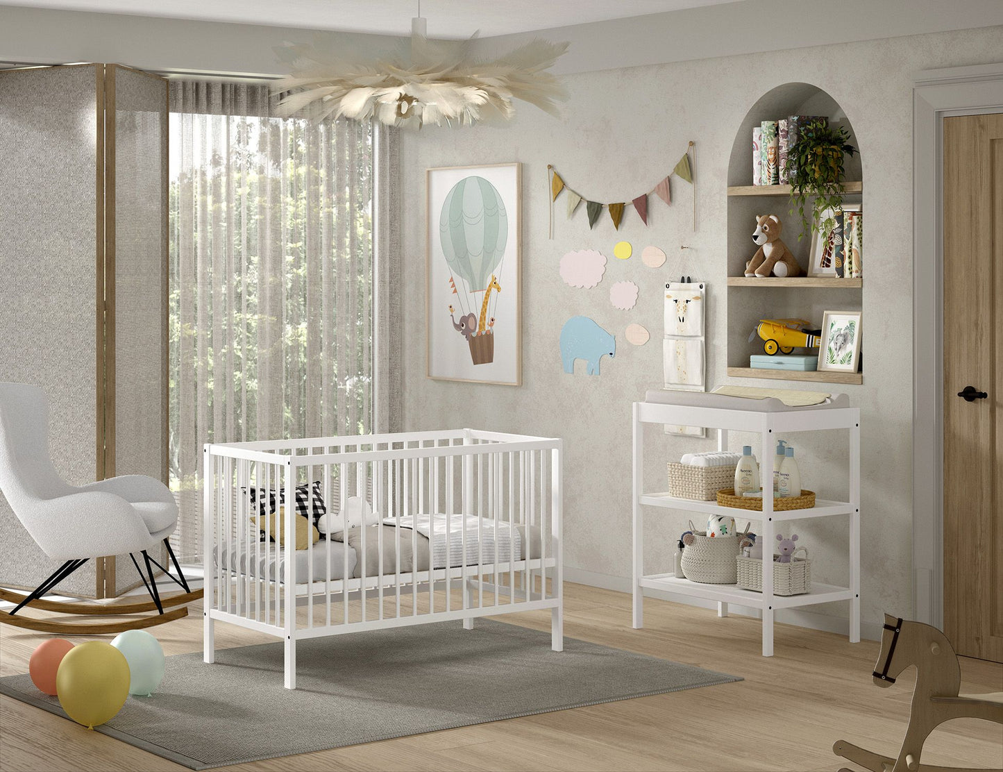 VIPACK JAXX DINO cot 120 x 60cm & baby changing table bundle white