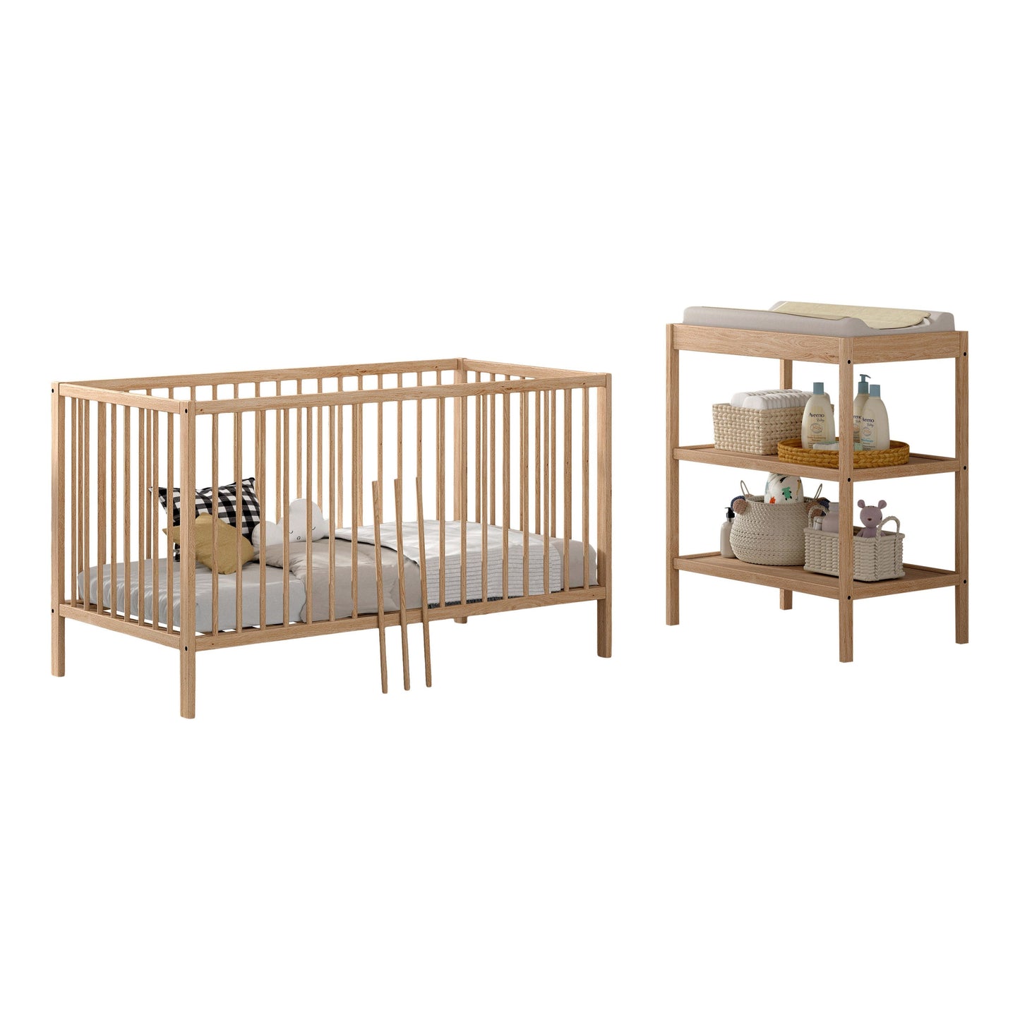 VIPACK JAXX DINO cot bed 140 x 70cm & baby changing table bundle natural