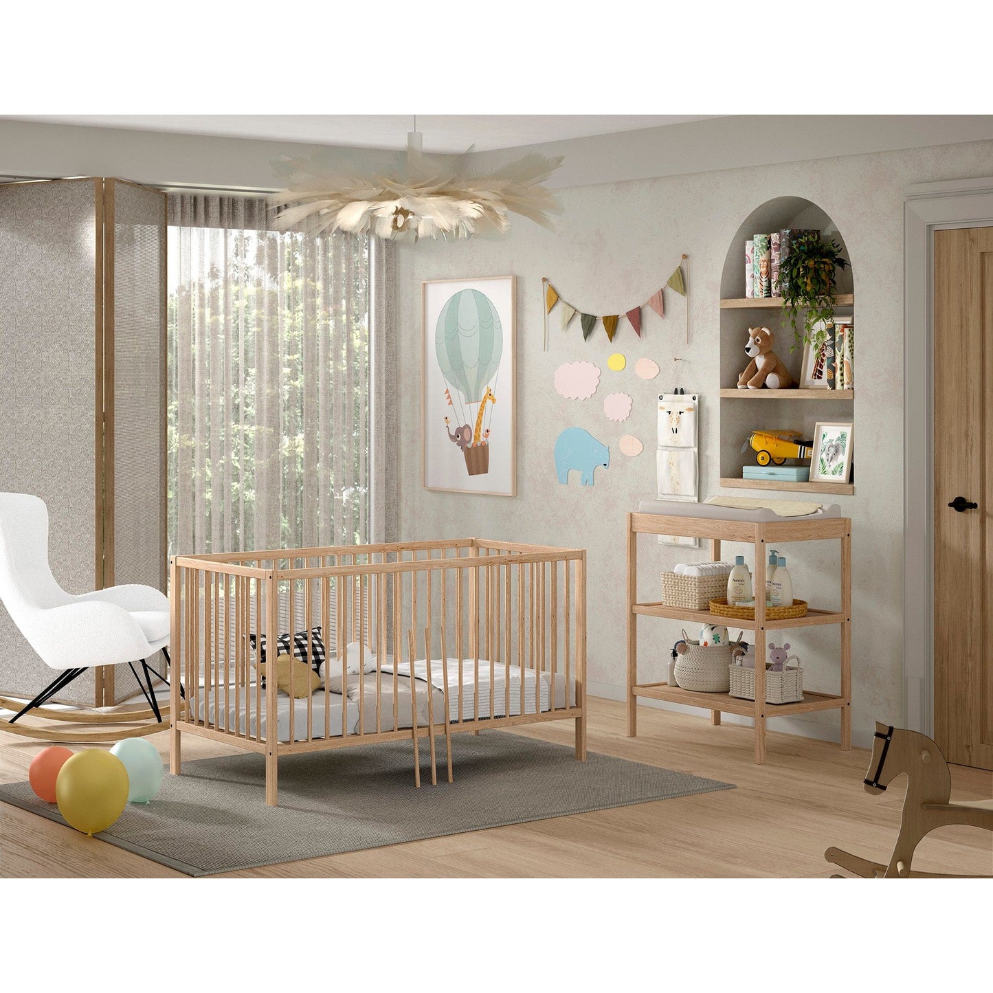 VIPACK JAXX DINO cot bed 140 x 70cm & baby changing table bundle natural
