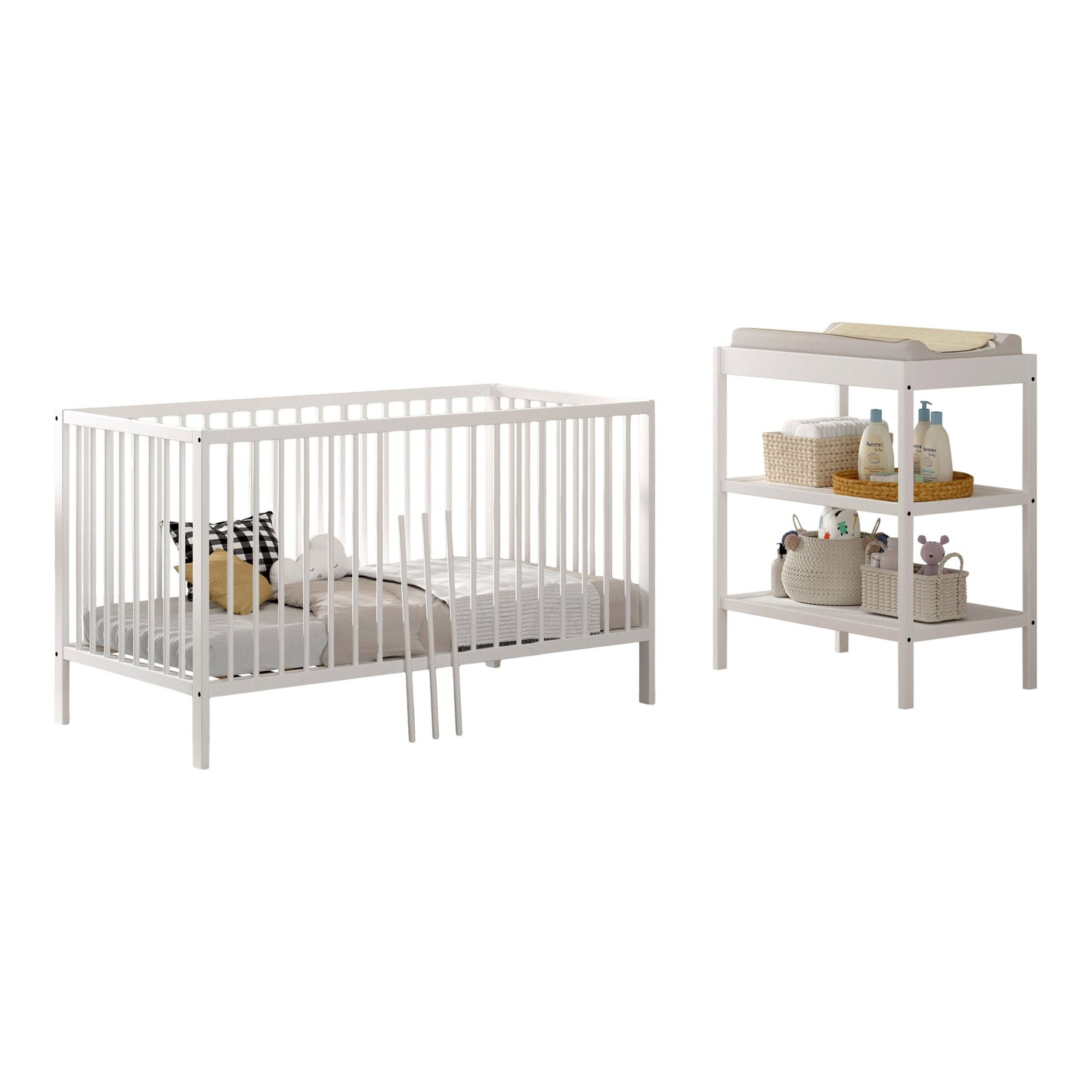 VIPACK JAXX DINO cot bed 140 x 70cm & baby changing table bundle white