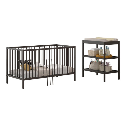 VIPACK JAXX DINO cot bed 140 x 70cm & baby changing table bundle anthracite