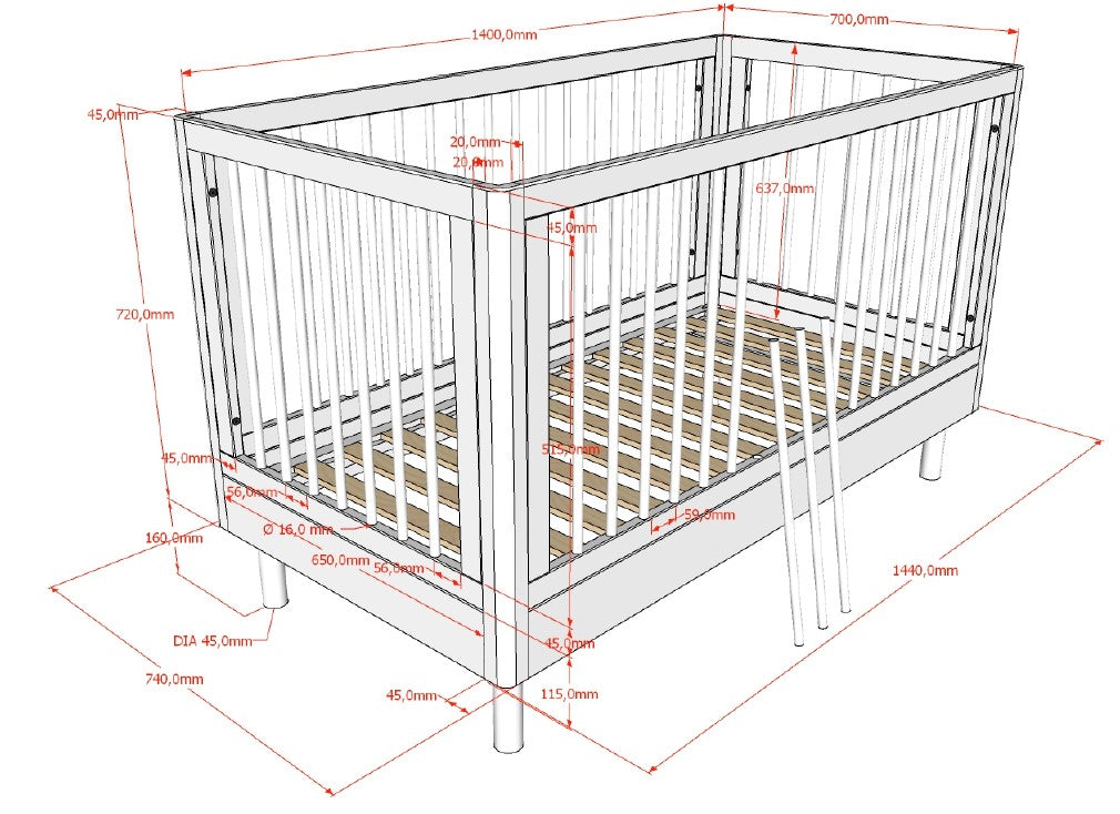 VIPACK JAXX FORREST BEECH white cot bed 140 x 70cm