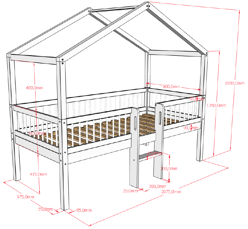 VIPACK FORREST European single house bed with ladder 90 x 200cm oak