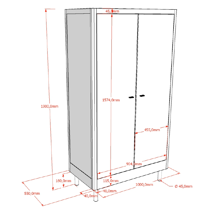 VIPACK JAXX FORREST 2 door wardrobe beech white