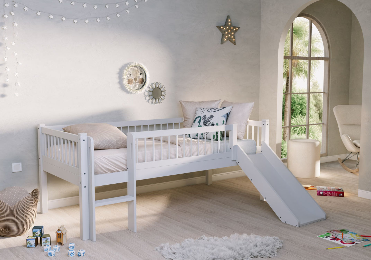 VIPACK FORREST European single mid sleeper low with slide 90 X 200 cm white