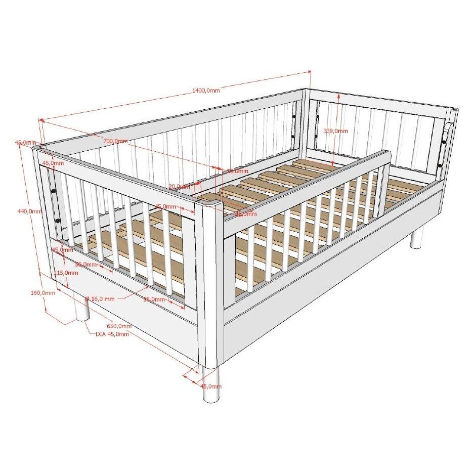VIPACK JAXX FORREST toddler bed 140 x 70cm white