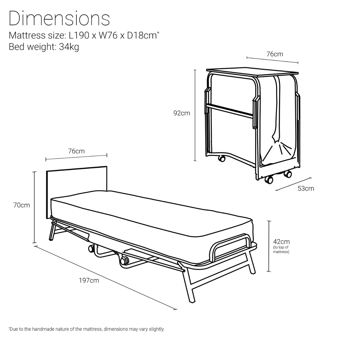 Jay-Be Crown Premier Folding Bed with Deep Sprung Mattress - Single