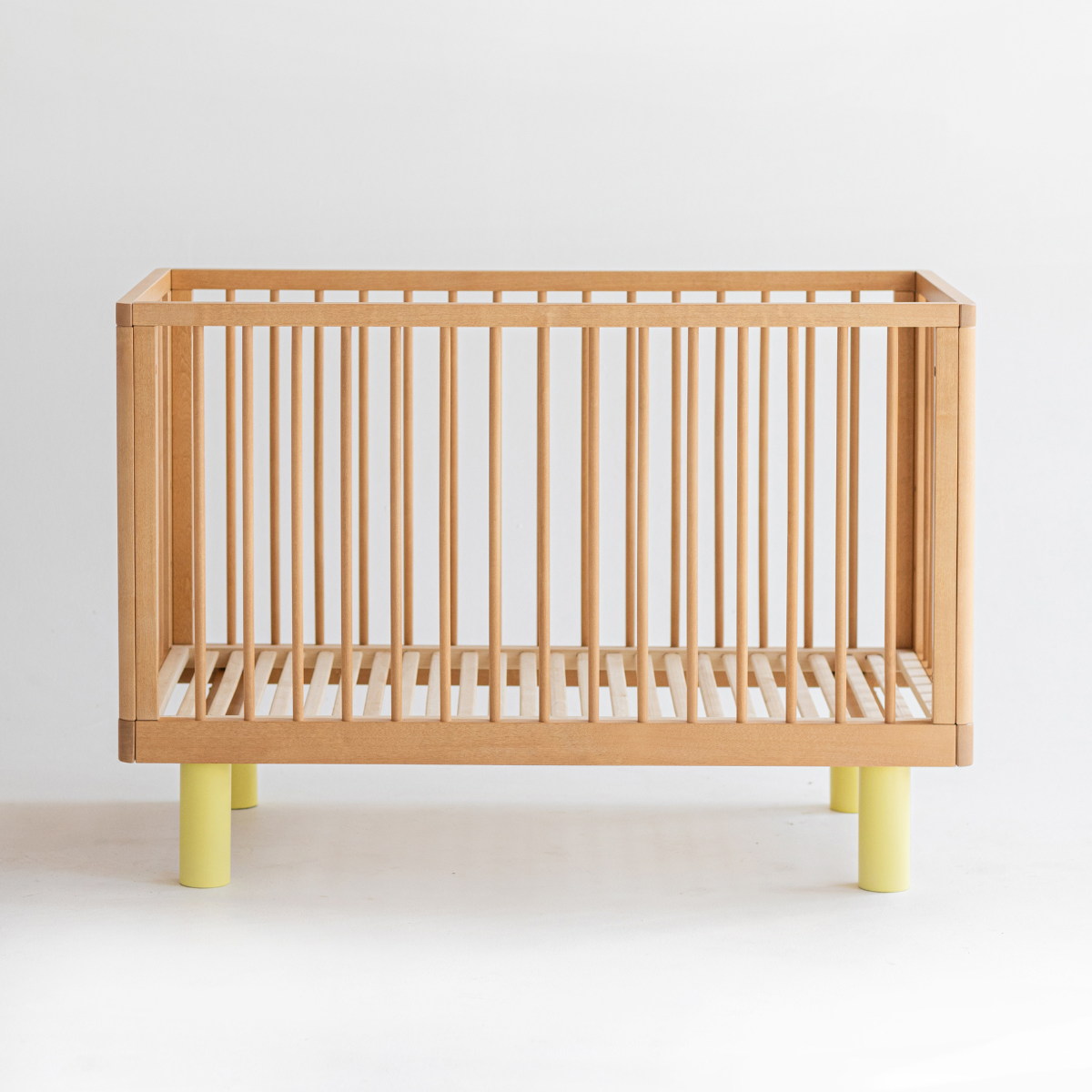 KARL & FRIC Nox cot 120 x 60cm natural wood and yellow inc conversion rail