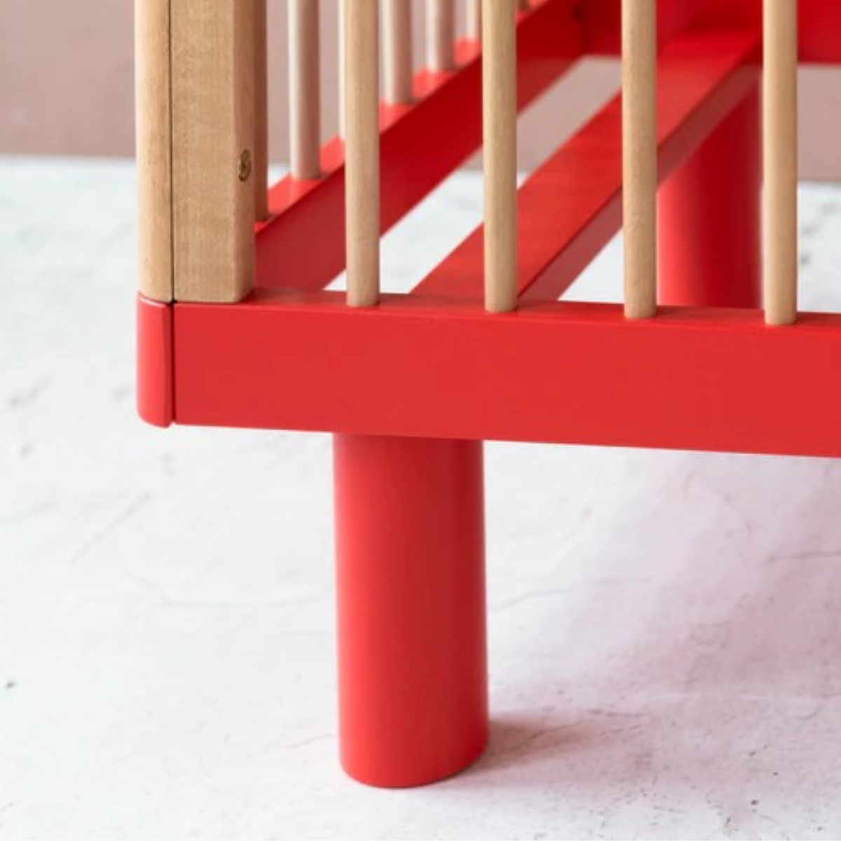 KARL & FRIC Nox cot 120 x 60cm natural wood and red inc conversion rail