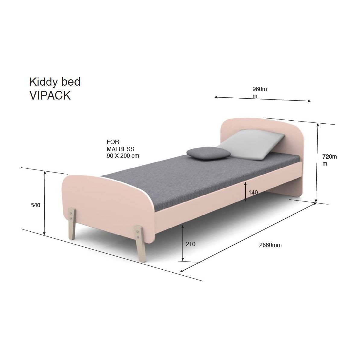 VIPACK KIDDY European single bed 90 X 200cm cool grey