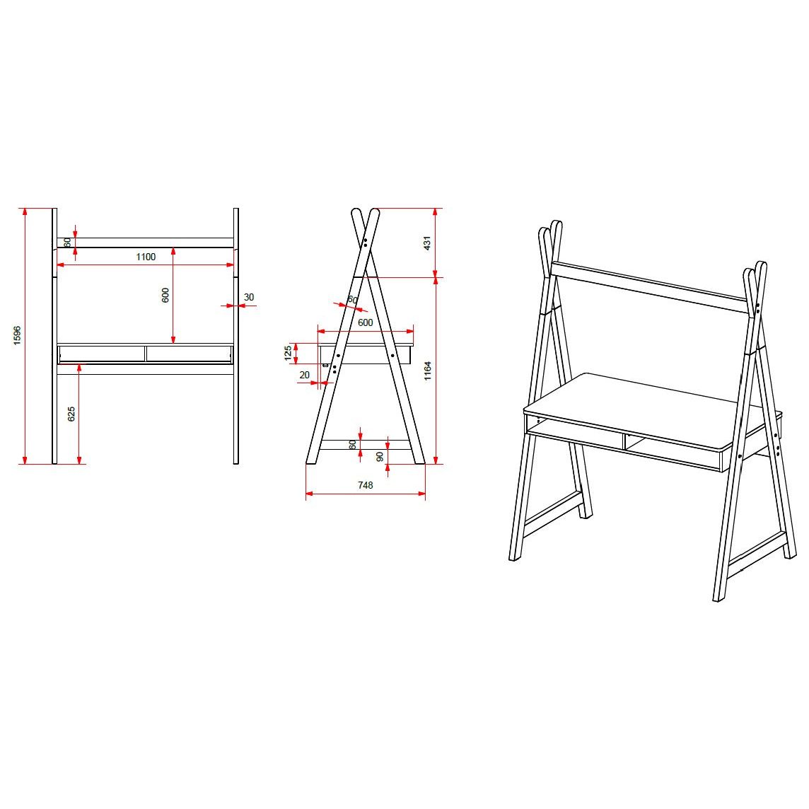 VIPACK KIDDY kids TIPI shaped desk white