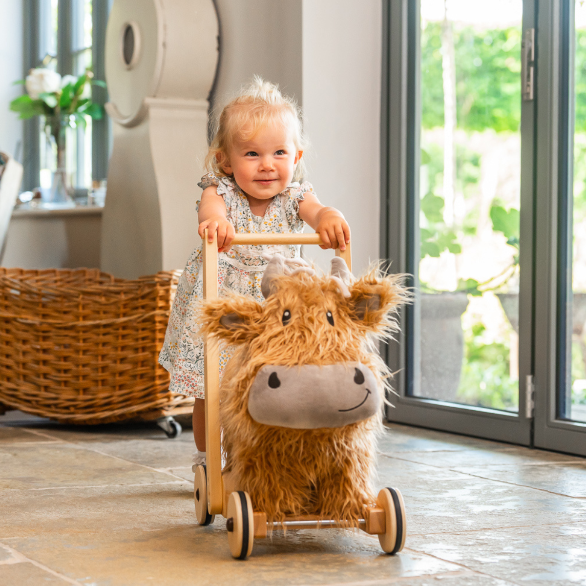 Little Bird Told Me Hubert Highland Cow Push Along Baby Walker