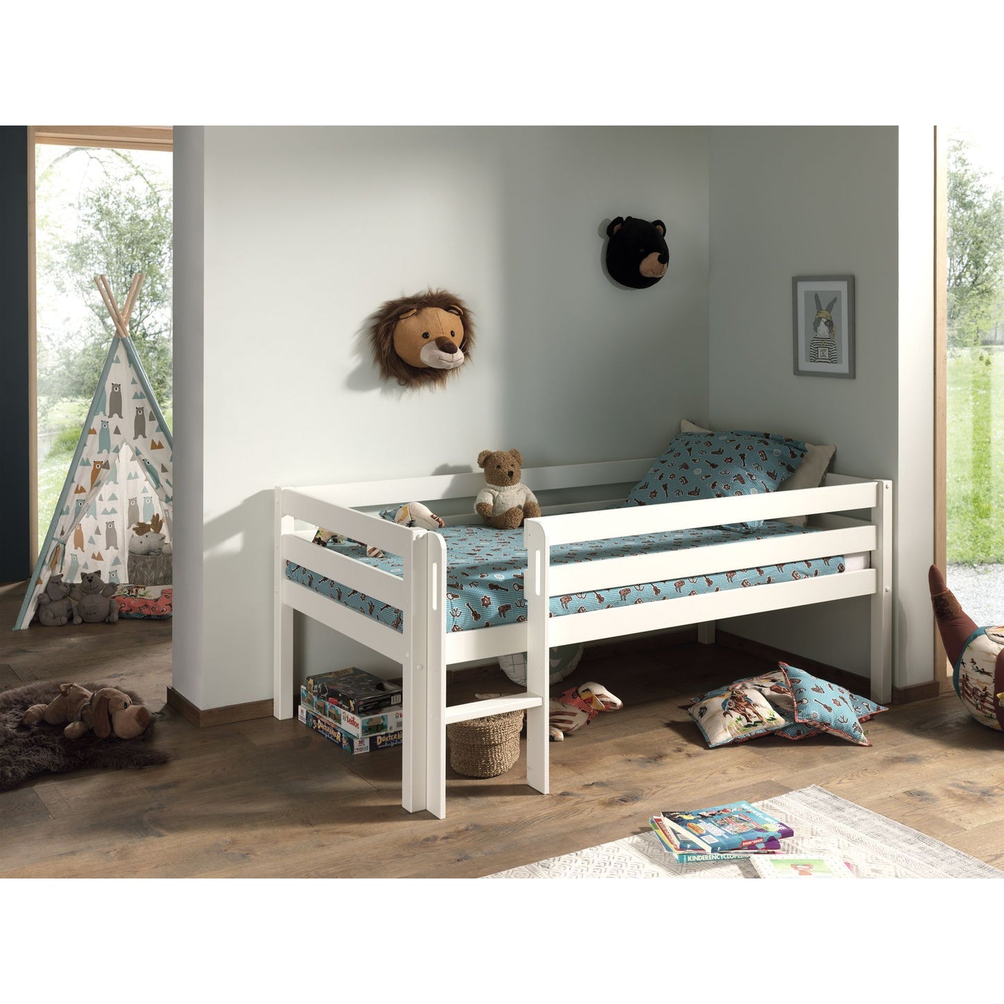 VIPACK PINO European single mid sleeper low 90 X 200cm with ladder white