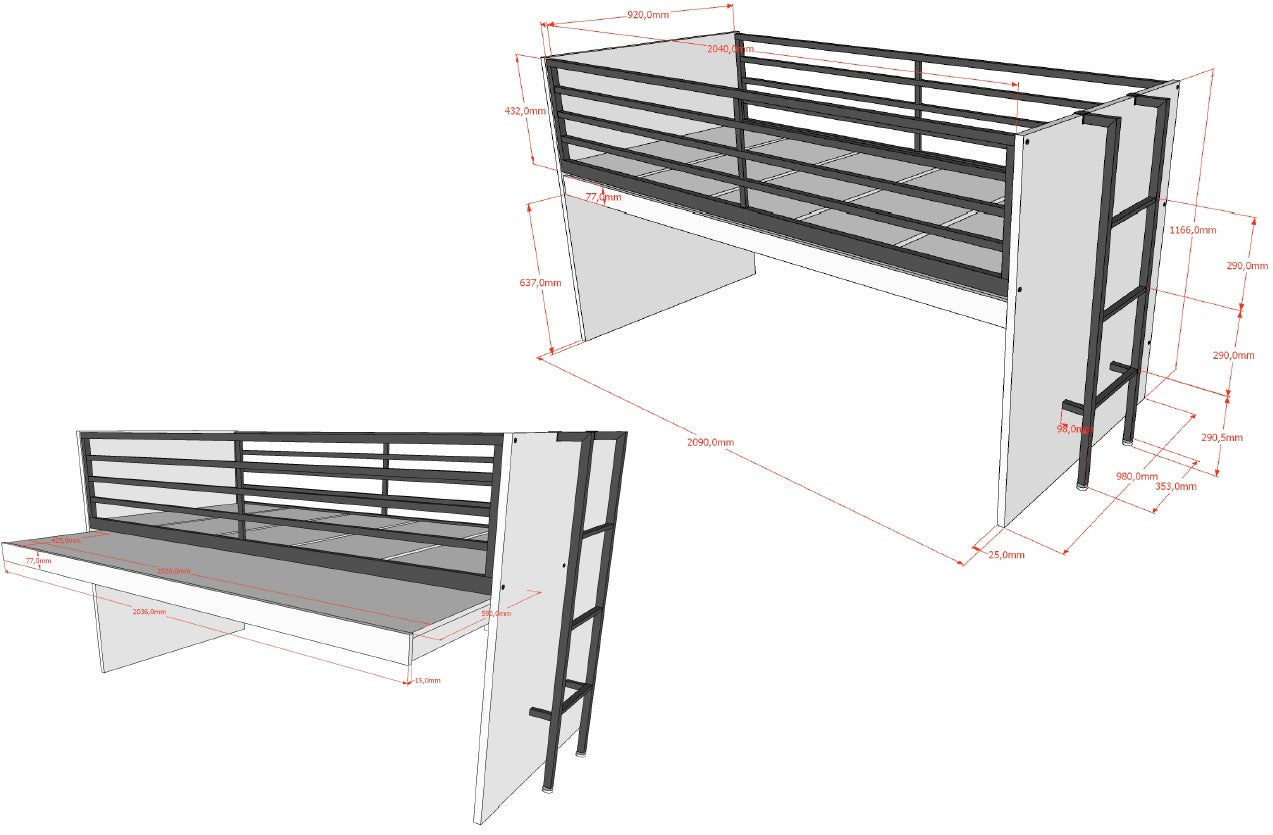 VIPACK SAM European mid sleeper 90 X 200 cm white with storage drawers & shelving unit