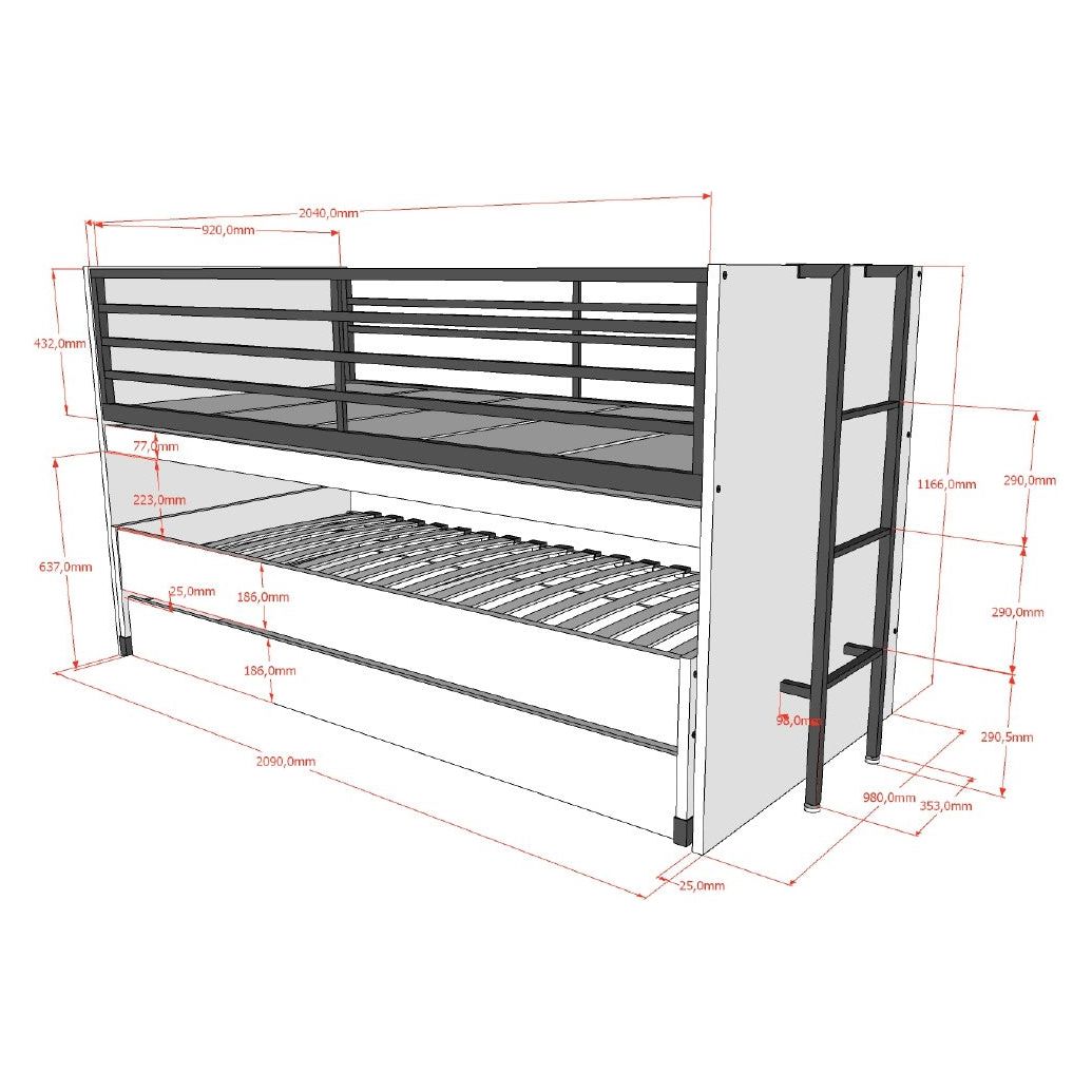 VIPACK SAM European pull out triple mid sleeper 90 X 200 cm white