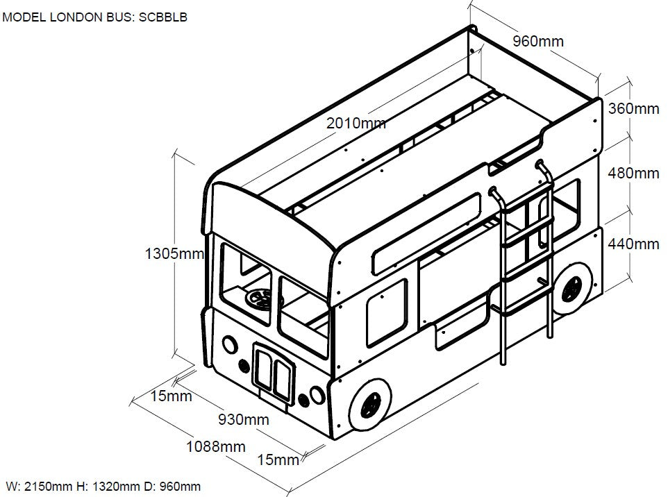 VIPACK LONDON BUS bunk bed 90 X 200cm red