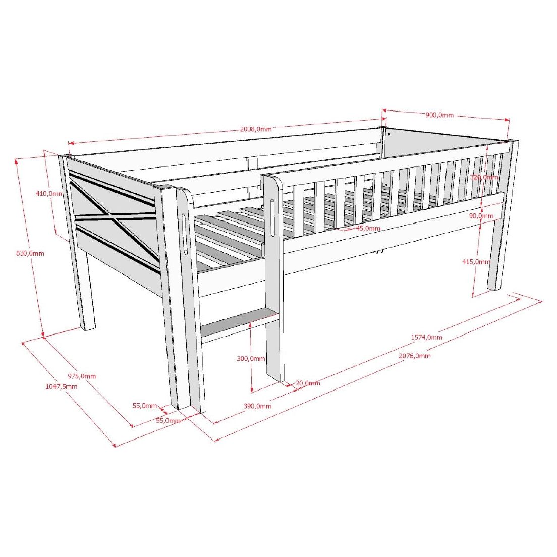VIPACK SCOTT European single mid sleeper low 90 X 200 cm white