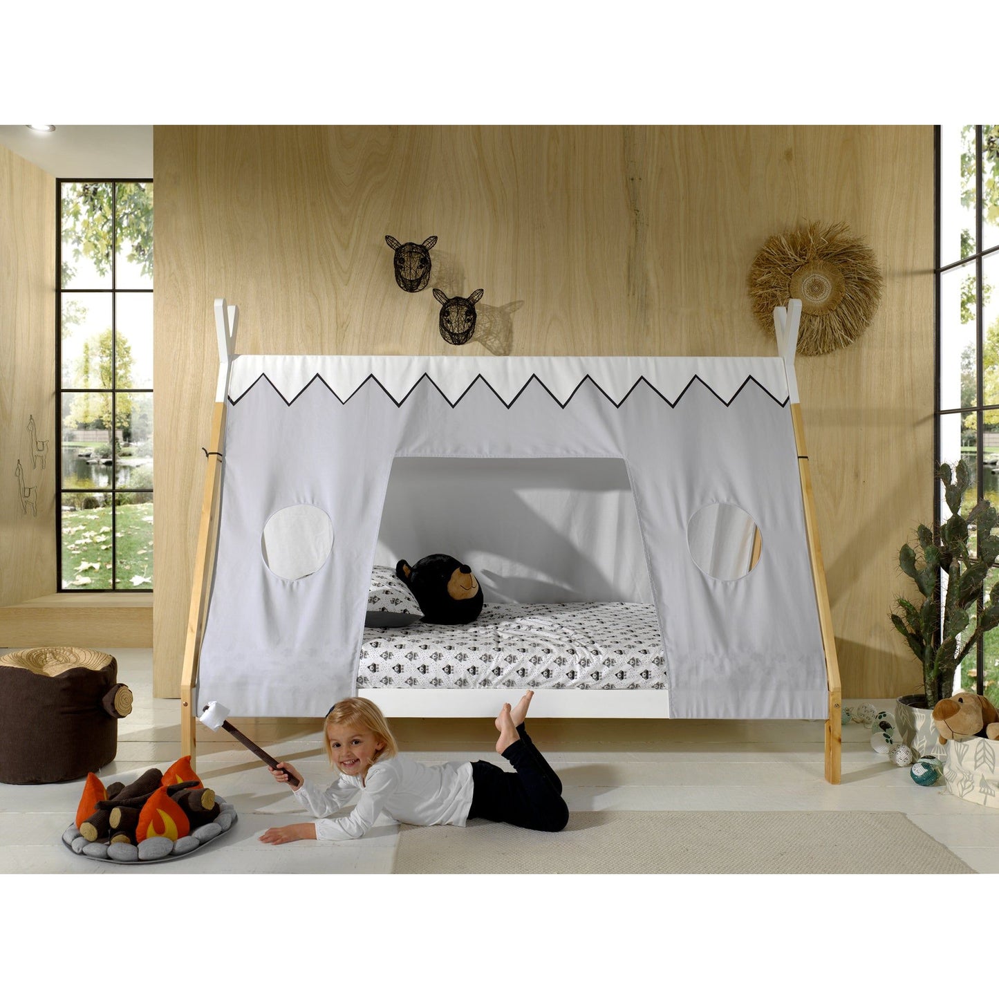VIPACK TIPI European raised single tent bed 90 X 200cm white with cover