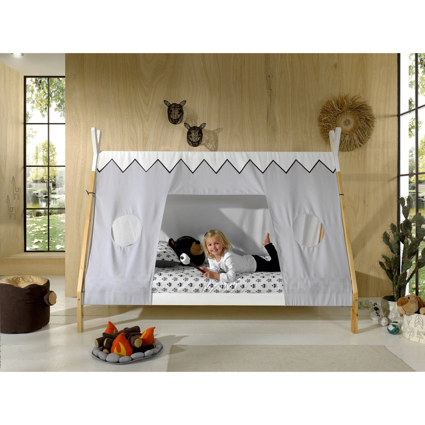 VIPACK TIPI European raised single tent bed 90 X 200cm white with cover