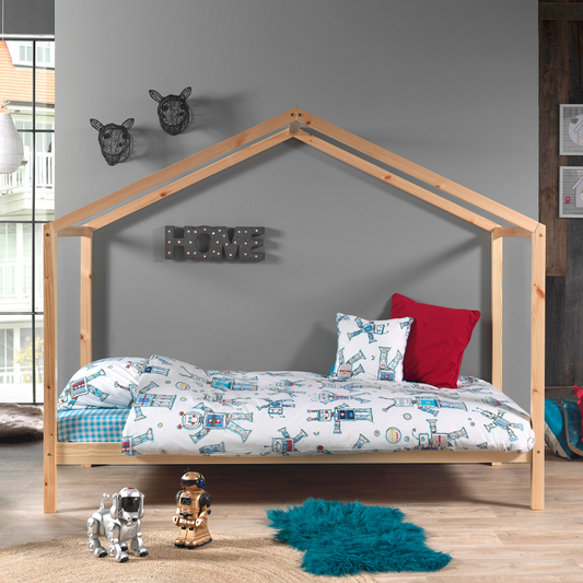 VIPACK DALLAS European single house shaped day bed 90 X 200cm without fence natural