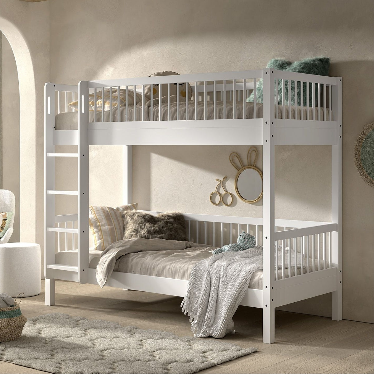 vipack forrest beech bunk bed white with ladder in modern bedroom with neutral decor